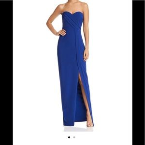 Bariano blue strapless column gown